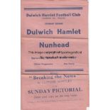 DULWICH Gatefold programme Dulwich Hamlet v Nunhead Isthmian League October 23rd 1937. Horizontal