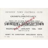 SWINDON / GRIMSBY Press Ticket Swindon Town v Grimsby Town FA Cup 3rd Round Replay 12th January