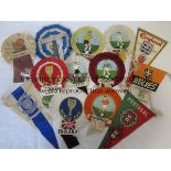 FOOTBALL ROSETTES AND PENNANTS Nine rosettes and 4 pennants from late 1960's / early 1970's.