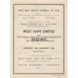 WEST HAM UNITED V READING 1958 Programme for the Southern Floodlight Cup tie at West Ham 13/1/