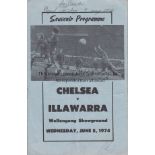 ILLAWARRA - CHELSEA 1974 Scarce programme, Illawarra v Chelsea, 5/6/74, Chelsea Australian Tour.