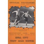HULL CITY V WEST HAM 1950 Programme for the League match at Hull 8/4/1950, pin holes. Generally