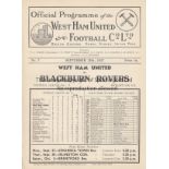 WEST HAM - BLACKBURN 1937 West Ham home programme v Blackburn, 25/9/1937, white copy, ex bound