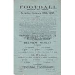 DULWICH - WYCOMBE 1923 Dulwich Hamlet Reserves home programme v Wycombe Wanderers Res, 20/1/1923,