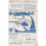 BURY V WEST HAM 1952 Programme for the League match at Bury 30/8/1952, slightly creased. Generally