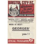 BRISTOL CITY / ROVERS Programme Bristol City v Bristol Rovers 14th February 1948. No writing. Good