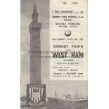 GRIMSBY TOWN V WEST HAM 1957 Programme for the League match at Grimsby 9/11/1957, creased and