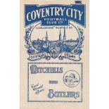 COVENTRY - CARDIFF 1931 Coventry City home programme v Cardiff City, 7/9/1931, slight fold.