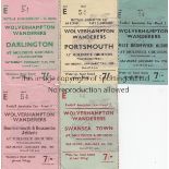 WOLVES CUP 50s Five Wolves home match tickets for FA Cup games in the 50s, v West Brom 55/6, Swansea
