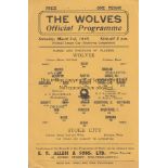 WOLVES - STOKE 45 Wolves home programme v Stoke, 3/3/45, team changes, slight fold. Generally good