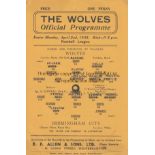 WOLVES - BIRMINGHAM 45 Wolves home programme v Birmingham, 2/4/45, team changes, tear. Fair-