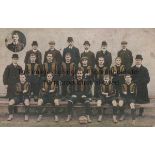 WOLVES 1907-08 Wolves teamgroup postcard, 1907-08, colour , players in brown/black striped shirts,
