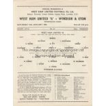 WEST HAM UNITED Programme for the home Met. League match v Windsor & Eton 11/1/1958. Good