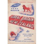 RUGBY LEAGUE Programme Great Britain v New Zealand at the Odsal Stadium, Bradford 20th December