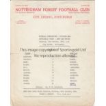 NOTTM FOREST Small selection of 6 single sheet programmes including Reserves v West Ham on club