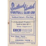 SOUTHEND UNITED V WEST HAM 1950 Programme for the Testimonial match at Southend 3/5/1950, staple
