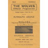 WOLVES - PLYMOUTH 45-6 Wolves home programme v Plymouth, 29/4/46, minor fold, slight creases, no