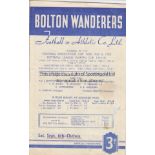 BOLTON / CHELSEA Programme Bolton Wanderers v Chelsea 6th September 1952. Lacks staples. Score and