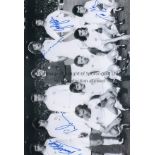 LEEDS UTD 1975 B/w 12 x 8 photo, showing Leeds United players posing for a team photo prior to the