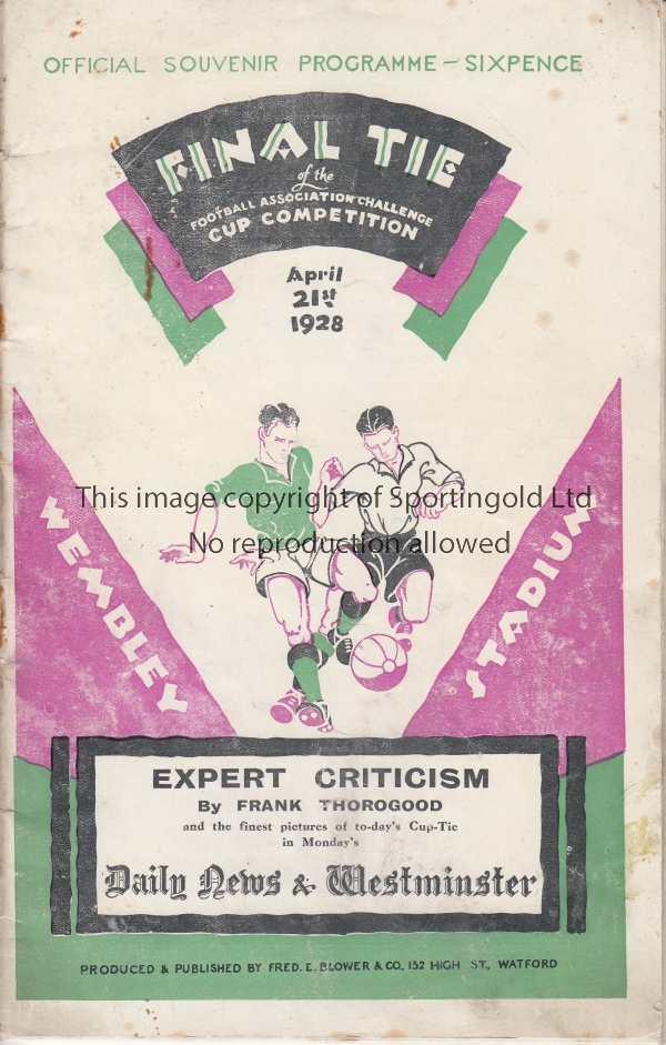 1928 CUP FINAL Official programme, 1928 Cup Final, Blackburn v Huddersfield, staples removed, no