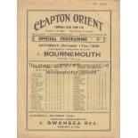 CLAPTON ORIENT - BOURNEMOUTH 1936 Clapton Orient home programme v Bournemouth, 17/10/1936, folds,