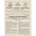 WEST HAM UNITED Programme for the 2nd Practice Match 11/8/1956. Good