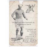 STANLEY MATTHEWS Signed Stanley Matthews card. Small missing piece at top. Fair to generally good
