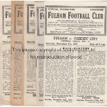 FULHAM A collection of 6 Fulham home programmes from the 1947/48 season - Cardiff, Chesterfield,