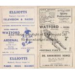 WATFORD - ARSENAL RES Two Watford reserves home programmes v Arsenal Res, 27/10/51 and 17/12/55,