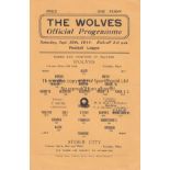 WOLVES - STOKE 44 Wolves home programme v Stoke, 30/9/44, minor fold, neat changes. Generally good