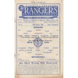 RANGERS Programme Rangers v Motherwell 18th March 1950. Lacks staples due to rust. Light vertical