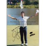 GOLF - McILROY Colour signed photograph of Rory McIlroy celebrating victory over Keegan Bradley in