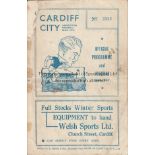 CARDIFF - SOUTHEND 1936-37 Cardiff City home programme v Southend, 28/9/1936, fold, creased, tape