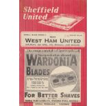 SHEFFIELD UNITED V WEST HAM 1953 Programme for the League match at Sheffield 18/4/1953, staple