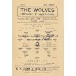 WOLVES - COVENTRY 44 Wolves home programme v Coventry, 16/12/44, team changes, minor fold. Fair-