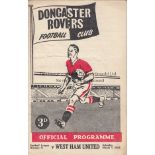 DONCASTER ROVERS V WEST HAM 1958 Programme for the League match at Doncaster 1/3/1958, slightly