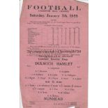 DULWICH - NUNHEAD 1922 Dulwich Hamlet home programme v Nunhead, 7/1/1922, London Senior Cup, fold,