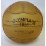 1928 OLYMPIC GAMES - FOOTBALL Orange glass football with legend in black "Olympiade 1928
