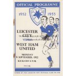 LEICESTER CITY V WEST HAM 1952 Programme for the League match at Leicester 8/9/1952, staples