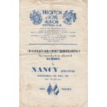 BRIGHTON FOB 4 Page programme Brighton v Nancy Festival of Britain 9th May 1951. Some ageing. Folds.