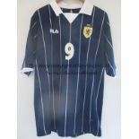 SCOTLAND - SHIRT Scotland International Shirt , number 9, blue with thin white stripes. SFA badge on