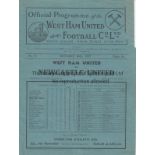 WEST HAM - NEWCASTLE 1937 West Ham home programme v Newcastle, 30/10/1937, slight fold, small