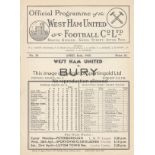 WEST HAM - BURY 1938 West Ham home programme v Bury, 16/4/1938, white copy, ex bound volume. Good