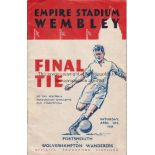 1939 CUP FINAL Official programme, 1939 Cup Final, Portsmouth v Wolves, slight creasing, minor