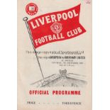 LIVERPOOL V WEST HAM 1957 Programme for the League match at Liverpool 7/12/1957, number on cover.
