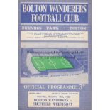 BOLTON / WEDNESDAY Programme for the postponed match between Bolton Wanderers and Sheffield