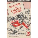 GLASGOW CUP FINAL 54 Glasgow Cup Final programme, Rangers v Partick Thistle, 27/9/54 at Hampden