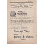 BURNLEY / EVERTON 4 Page programme Burnley v Everton 27th April 1946. Light folds.