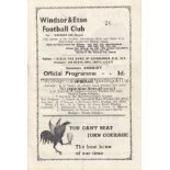WEST HAM Programme Windsor & Eton v West Ham United Metropolitan League 3rd November 1956. Light