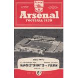 1958 FA CUP SEMI-FINAL REPLAY Programme for Manchester Utd. V Fulham 26/3/1958 at Arsenal, very